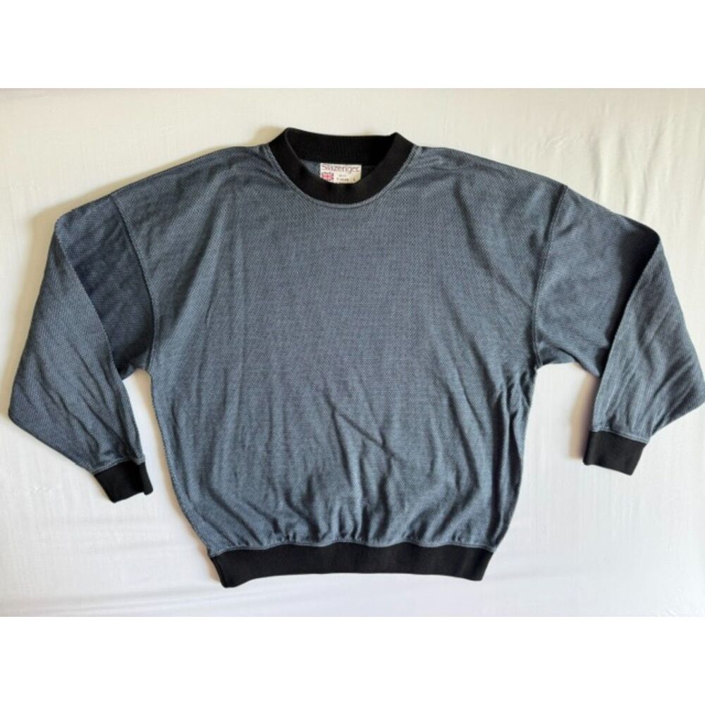 Vintage Slazenger 100% Cotton Blue + Black Patterned Sweater | Size Large